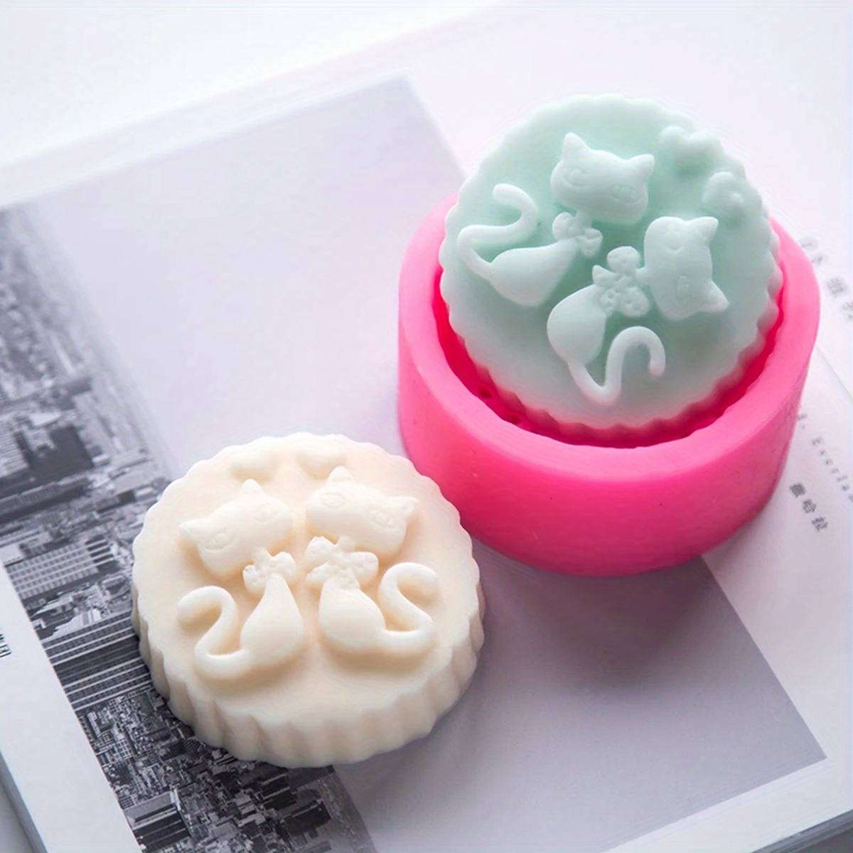 Soap Making Instructions - 1-delige siliconen kattenvormige zeepvorm - Ronde